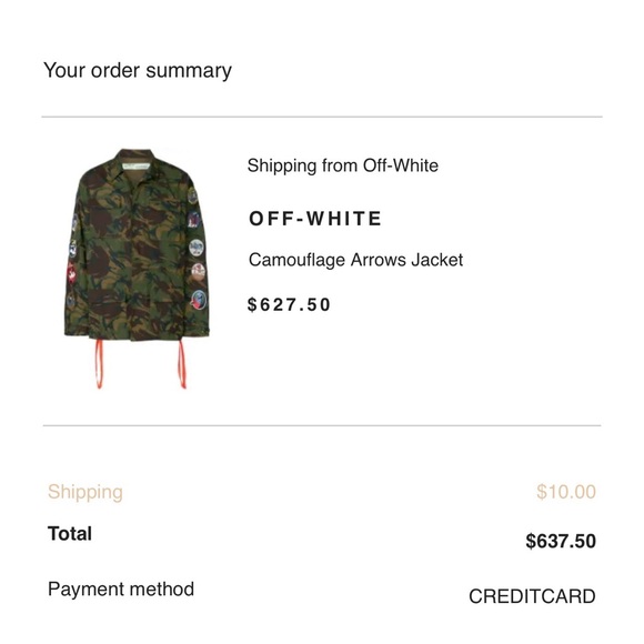 Off-White Camouflage Jacket with Patches and Orange Accents - Picture 11 of 12